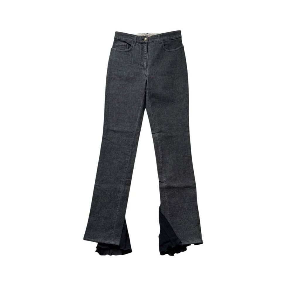 Emanuel Ungaro Womens Black Flare Jeans W/ Pleated Hem Detail Size 32 Unique Des